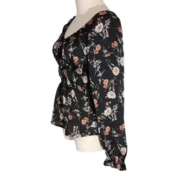 Papermoon Black Floral Empire Waist Long Sleeve Blouse New With Tags Women's S - Picture 4 of 12